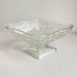 Indiana Glass Pineapple and Floral pattern clear vintage candy dish compote